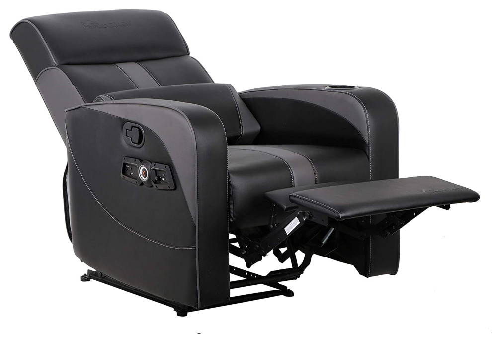 Unique Recliner  Padded Faux Leather Seat With Headrest Mounted Speaker  Black   Contemporary   Recliner Chairs   by Declusia  Houzz