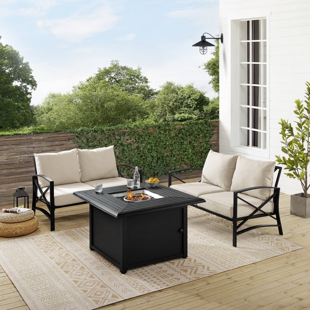 Kaplan 3pc Outdoor Conversation Set With Fire Table amp 2 Loveseats Oatmeal Crosley