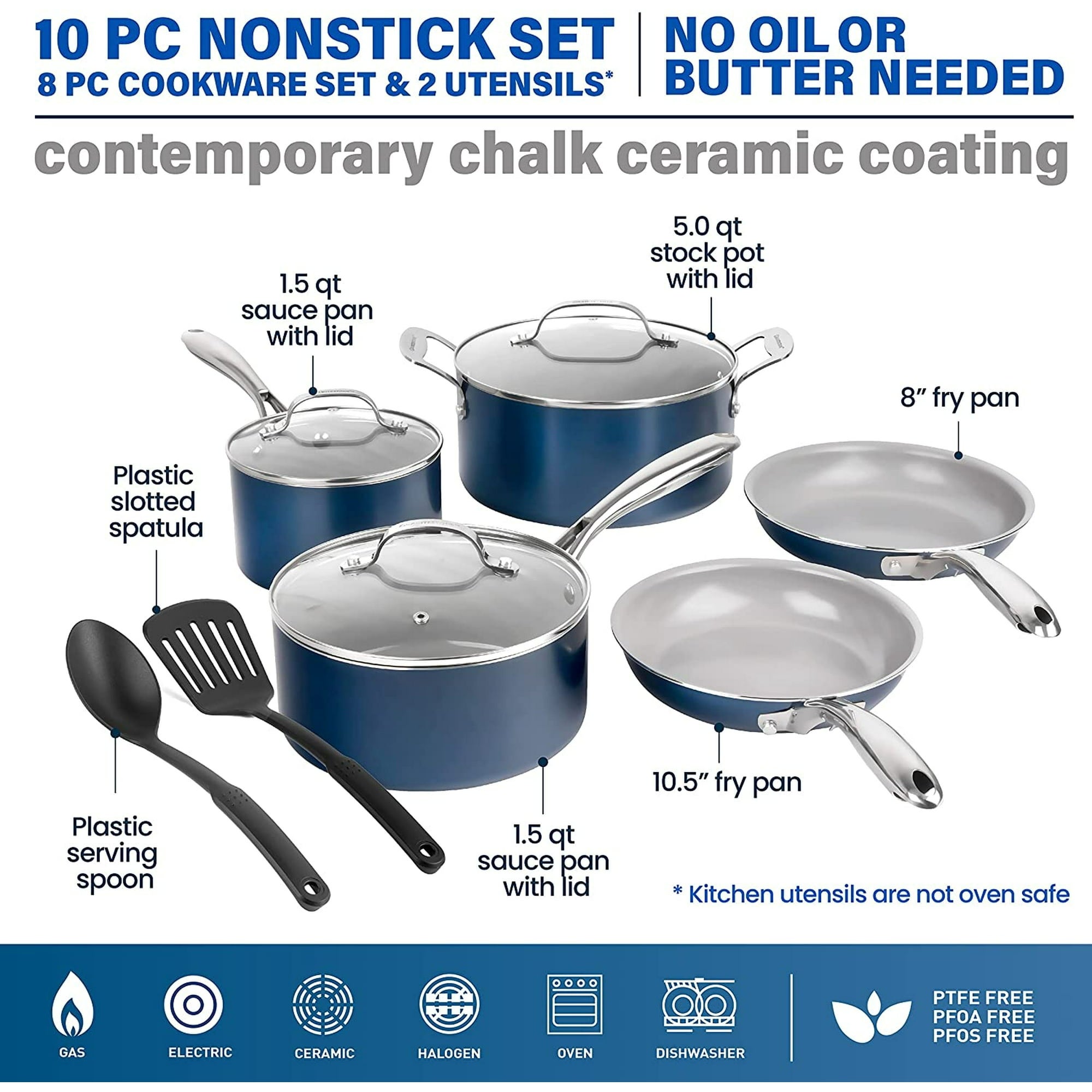 10pc Cookware Set， Ultra Nonstick Ceramic Coating