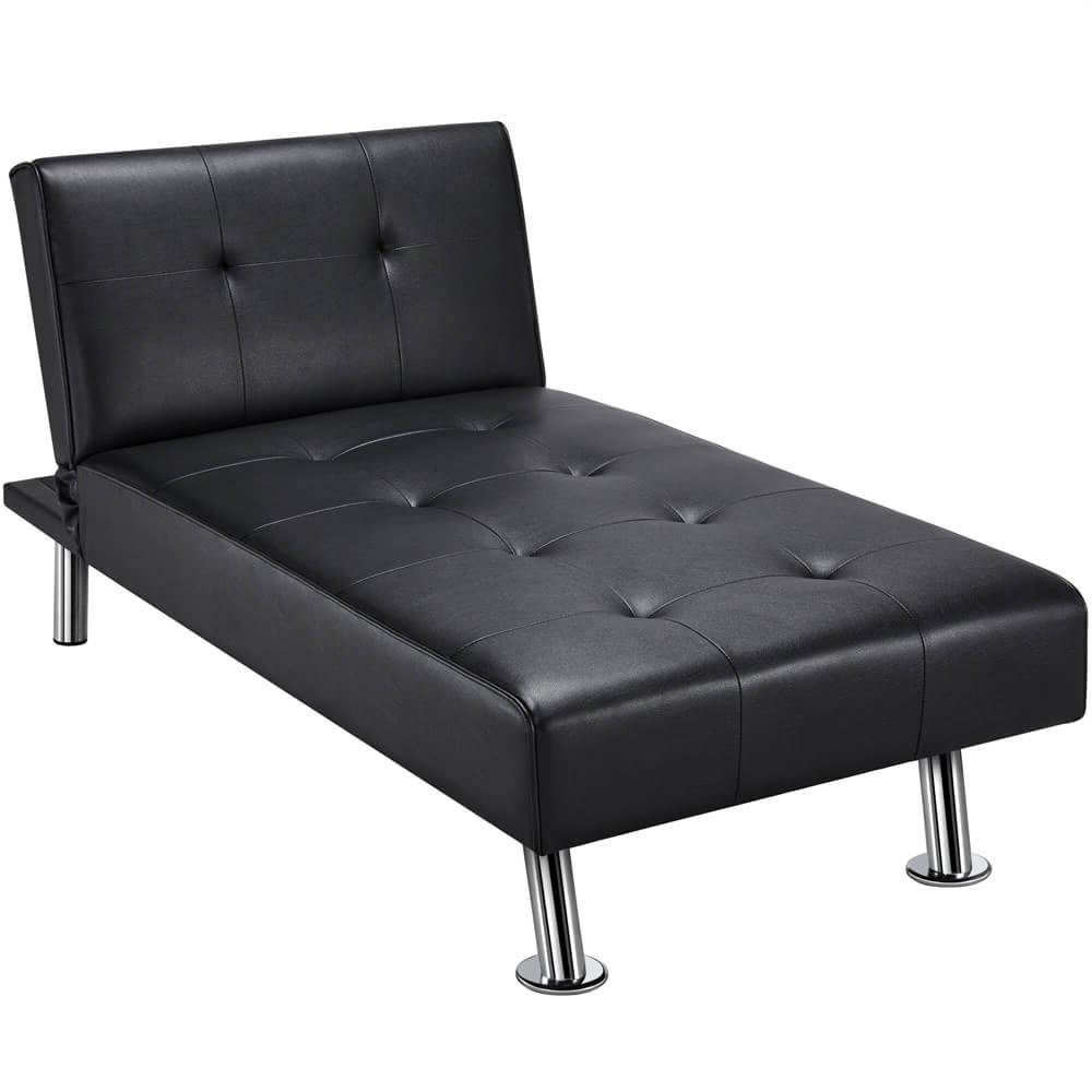 Modern Faux Leather Chaise Lounge Recliner Sleeper Sofa   66\