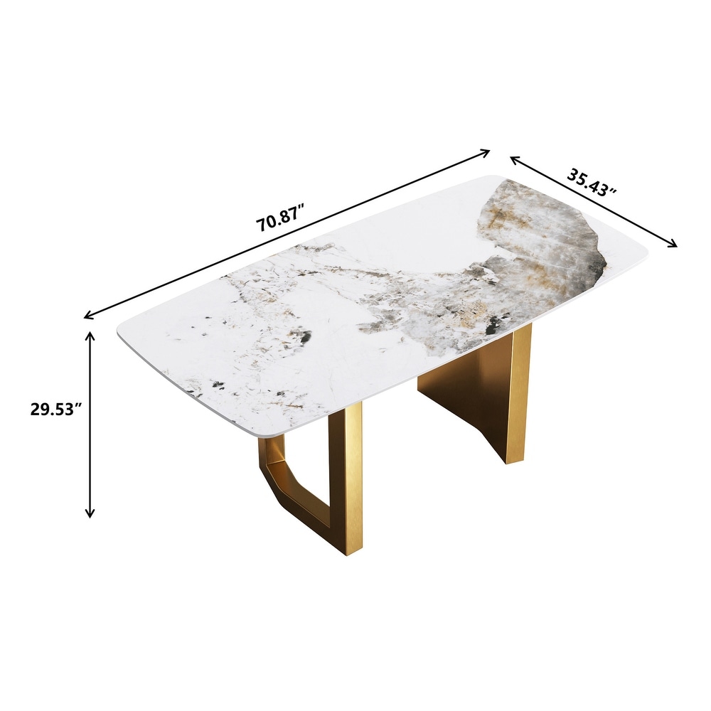 70 Inch Artificial Marble Stone Curved Metal Leg Dining Table for 6 8