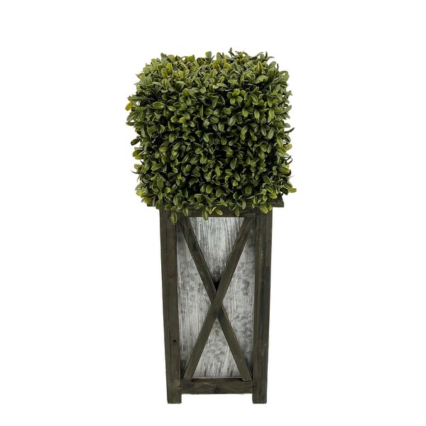 Faux Boxwood Square Topiary in Crisscross Tall Wood/ Metal