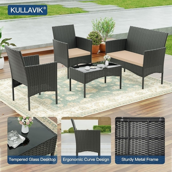 4Piece Conversation Furniture Set，Patio Dining Table and Chair Set