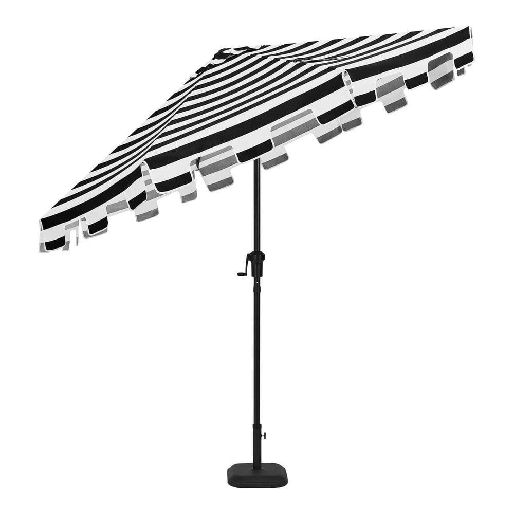 Hampton Bay 9 ft Aluminum Market Crank and Auto Tilt Patio Umbrella in Cabana Black and White Stripe with Trim