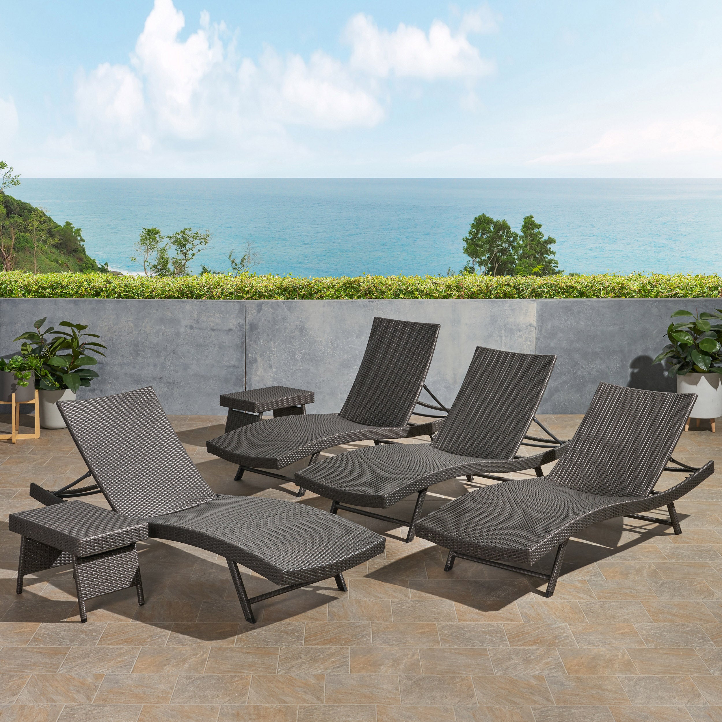 Eliana Outdoor 6 Piece Wicker Chaise Lounge Set