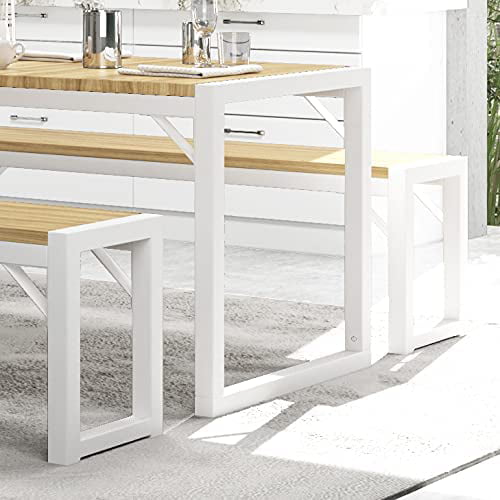 Allewie Modern 3-Piece Soho Dining/Kitchen Table Set with Benches, Sturdy Metal Frame and MDF Board