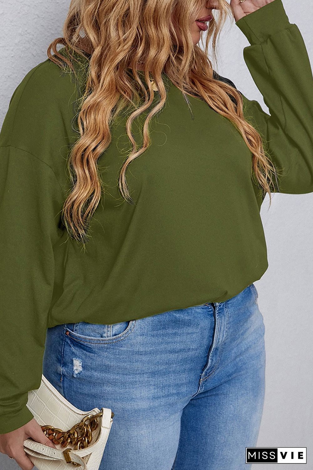 Plus Size Button Sleeve Plain Top