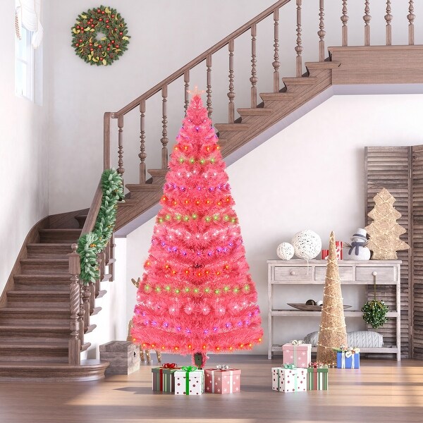 HOMCOM 6 ft. Prelit Artificial Christmas Tree with Stand，Colored Christmas Tree