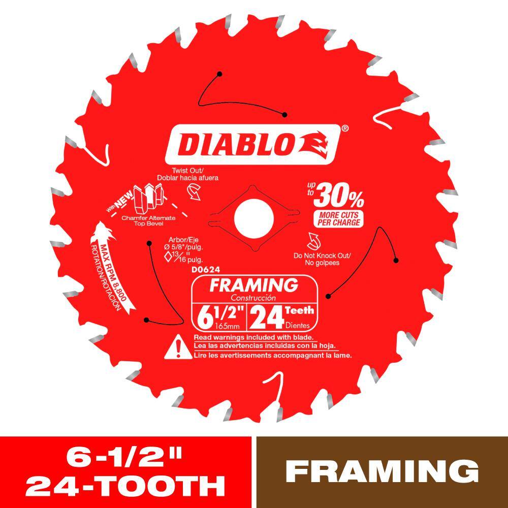 DIABLO 6-12 in. x 24-Tooth Tracking Point Framing Wood Circular Saw Blade D0624R