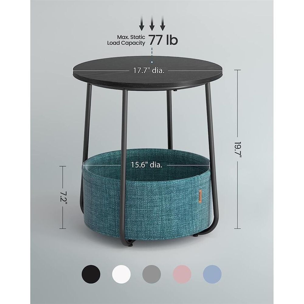 Modern Nightstand  Small Round Side End Table with Fabric Basket