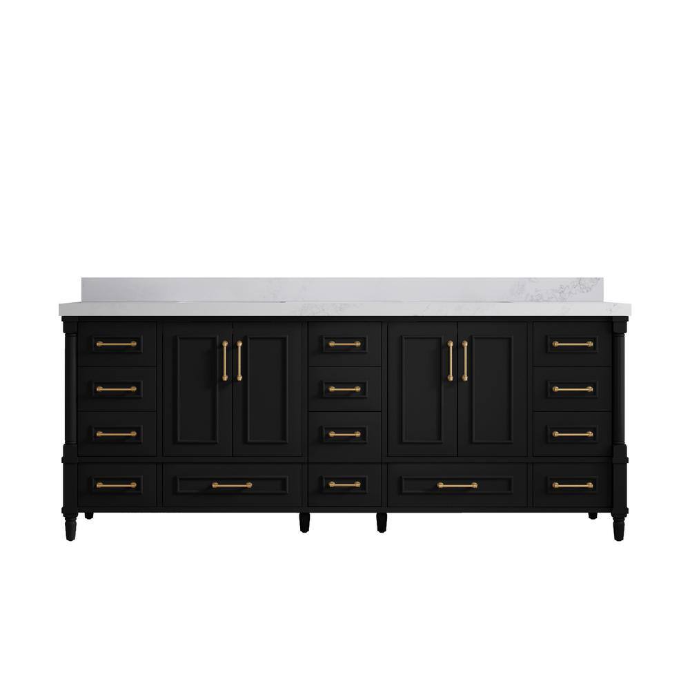 Willow Collections Hudson 84 in. W x 22 in. D x 36 in. H Double Sink Bath Vanity in Black with 2 in. Calacatta Nuvo Top ABD_BLK_CA_NV_84