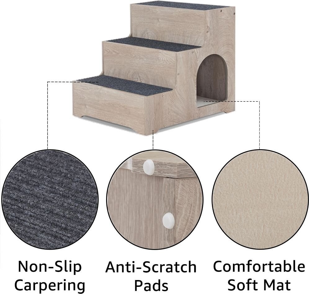 Unipaws Dog and Cat Stairs， Weathered Grey， Medium