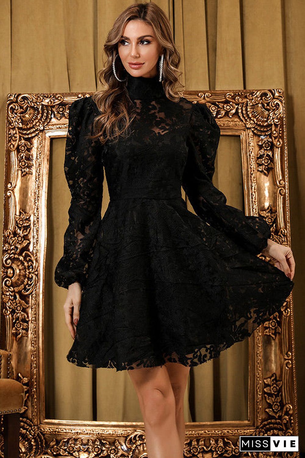 Short Lace Long Sleeve A-Line Party Dress