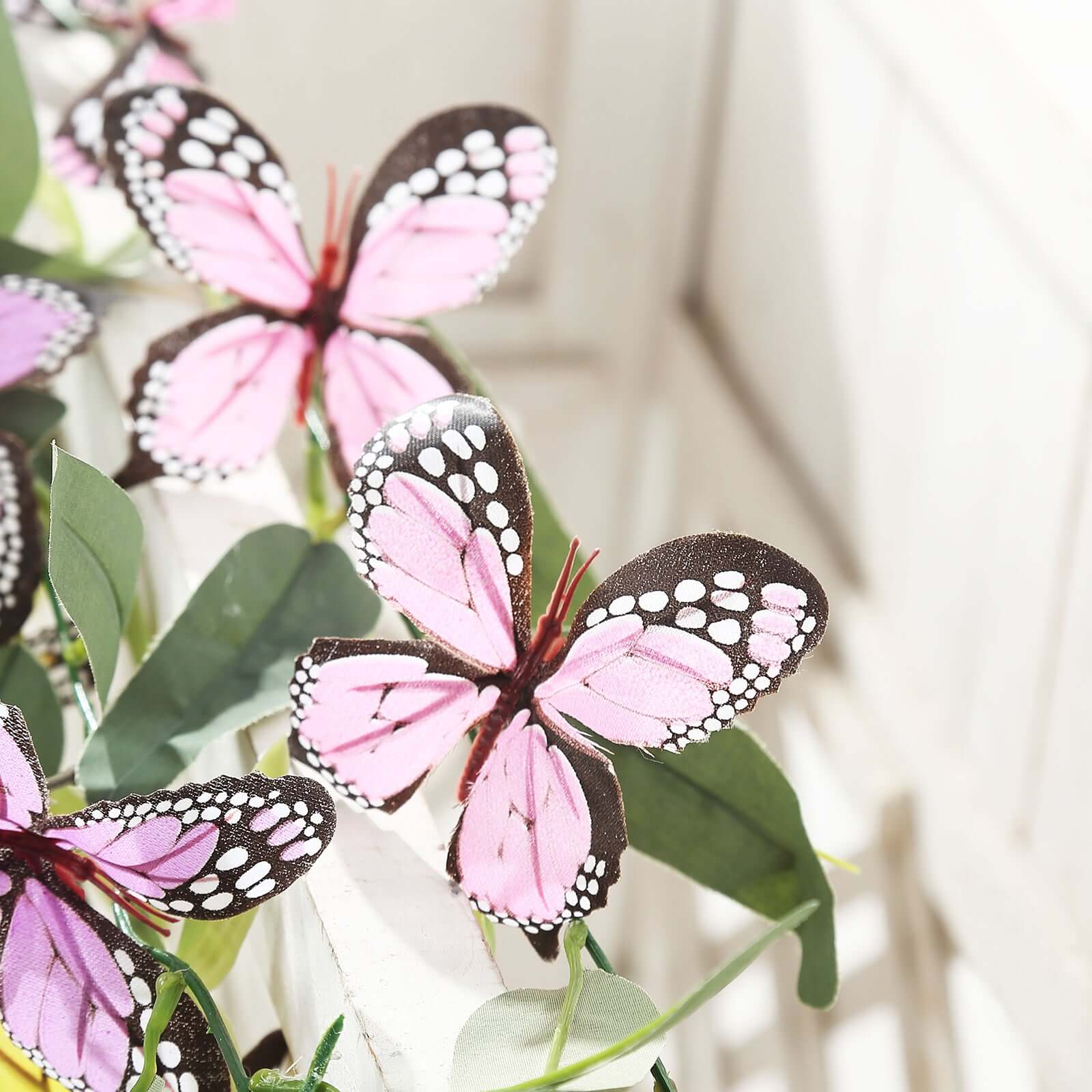 3 Pack Faux Butterfly Flowers Garland with Willow Greenery Leaves, Artificial Garland Vines - 6ft