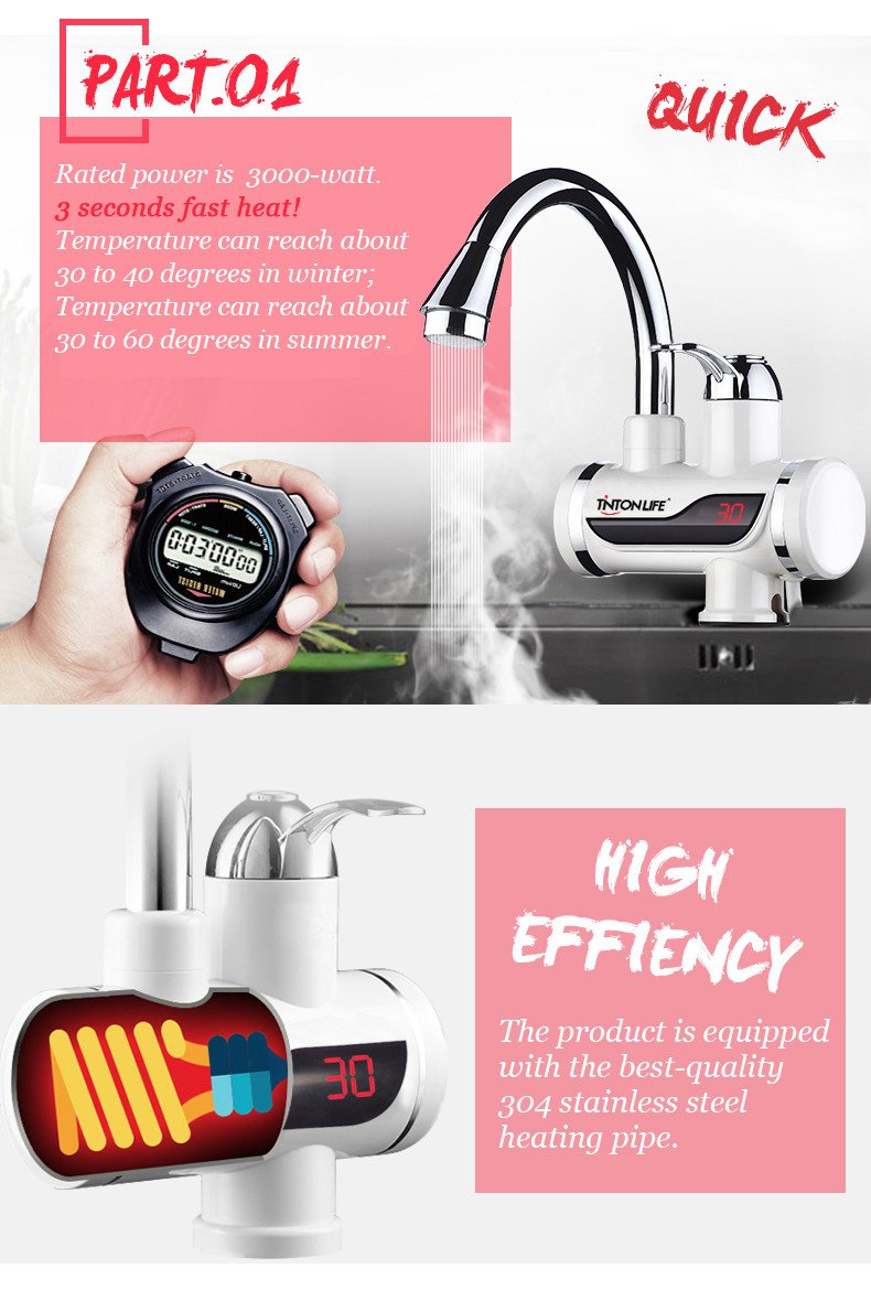 Instant Tankless Electric Hot Water Heater Faucet Kitchen Instant Heating Tap Water Heater