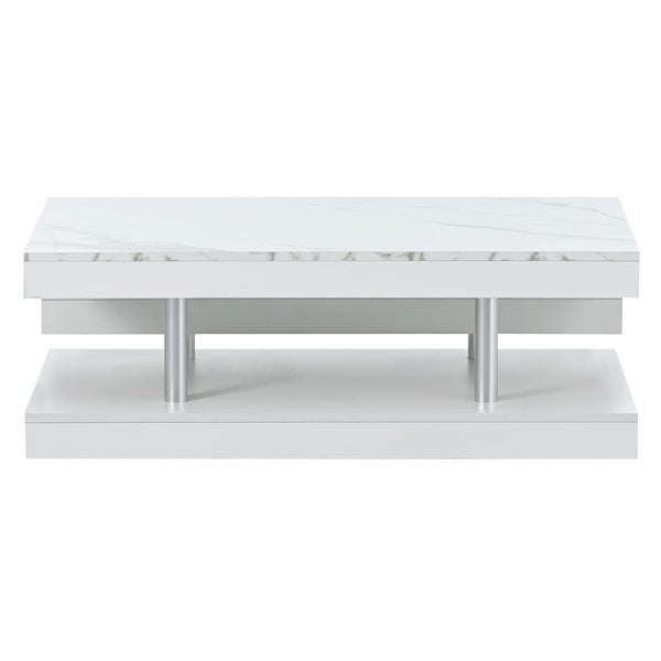 2-Tier Coffee Table with Silver Metal Legsand High-gloss UV Surface