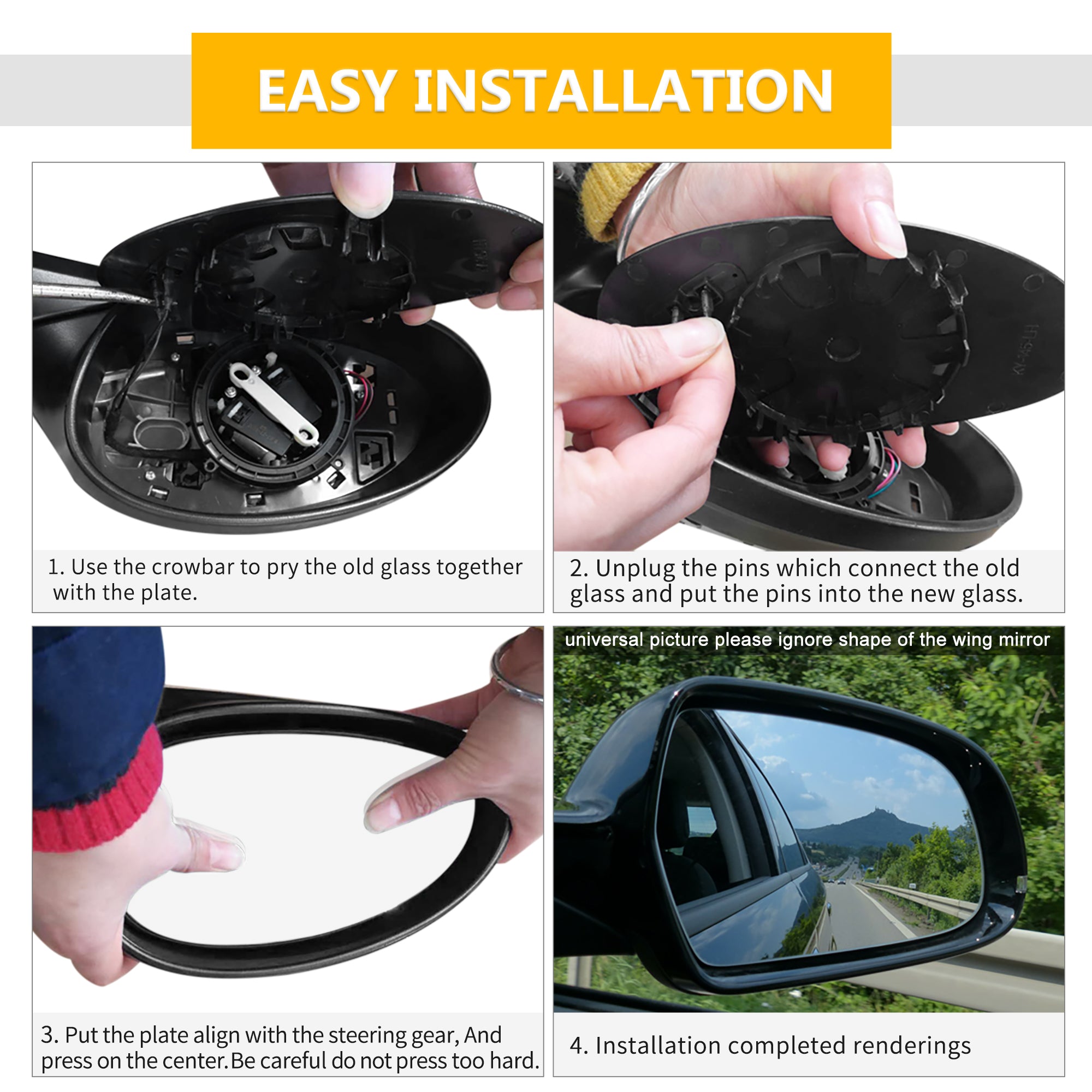 Vehicle Right Side Heated Mirror Glass with Backing Plate 87931-47390 for Toyota Prius 2016-2021