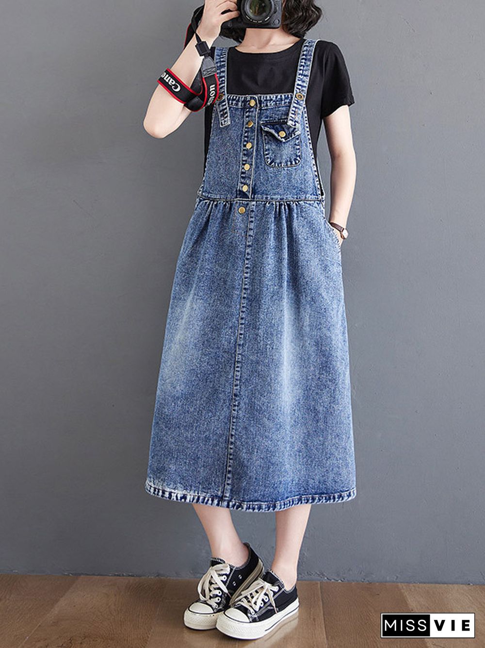 Original Sleeveless With Pocket Denim Dress