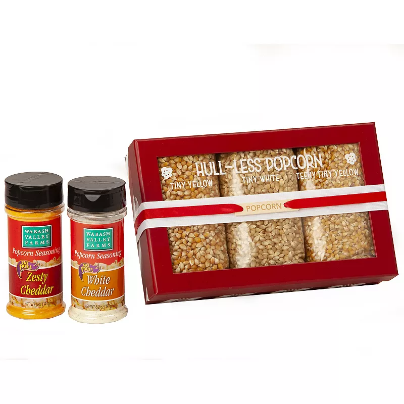 Wabash Valley Farms Hull-Less Popcorn Gift Box with Cheesy Seasoning Set