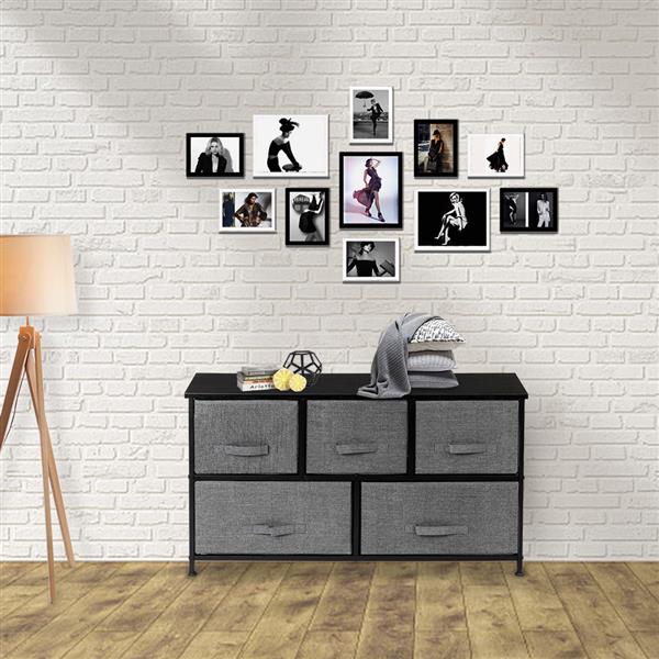 5-Drawer Storage Organizer Unit with Fabric Bins Bedroom Playroom Entryway Hallway Closets Steel Frame MDF Top Dresser Storage Tower Fabric Cube Dresser Chest Cabinet