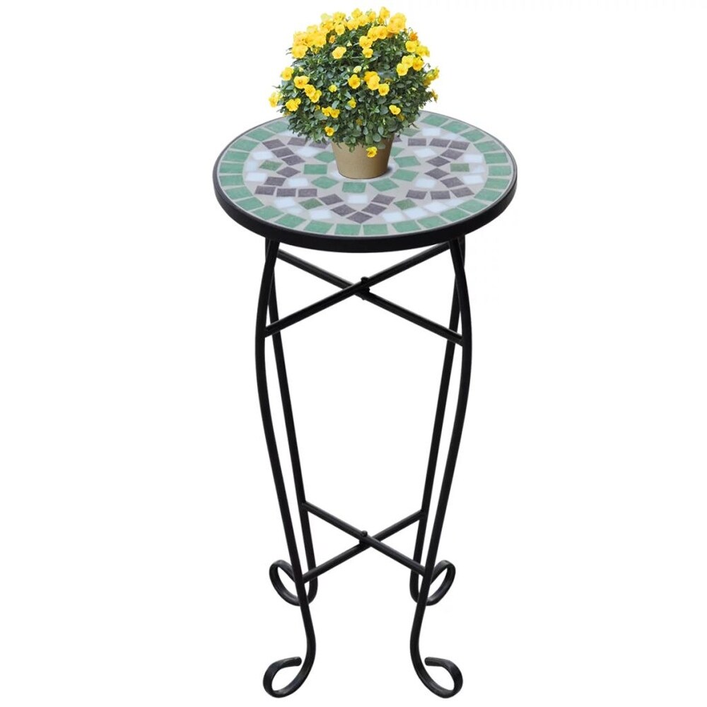 vidaXL Mosaic Side Table Plant Table Green White   11.8\