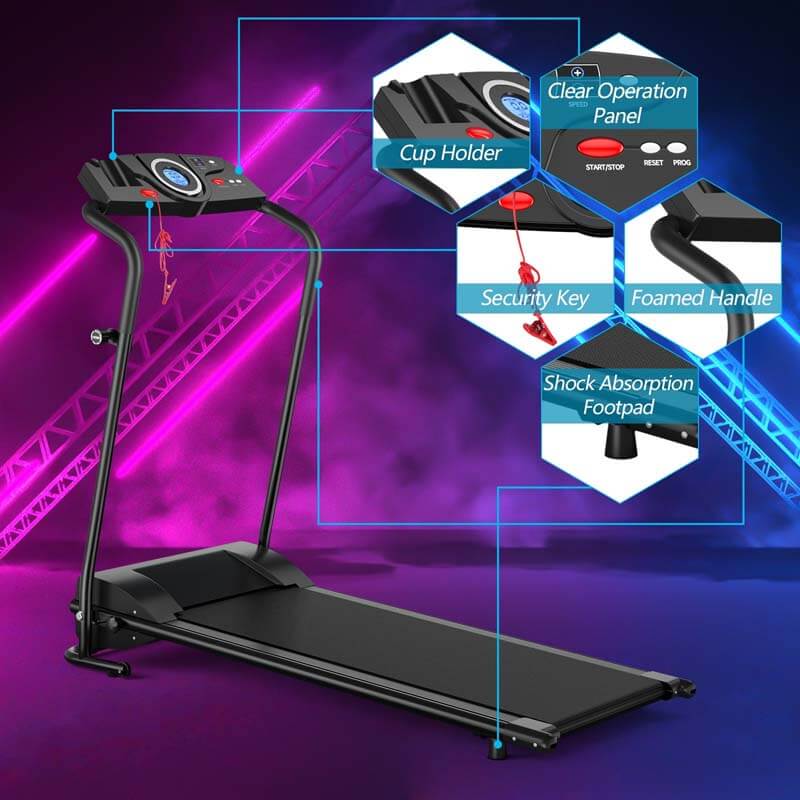 Folding Treadmill, 1HP Electric Motorized Portable Running Walking Machine for Home Office with LCD Monitor & Cup Holder