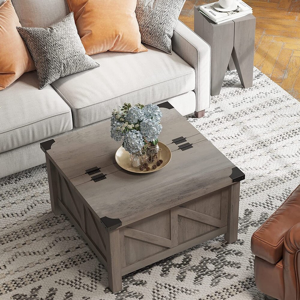 WAMPAT Farmhouse Rustic Square Farmhouse Coffee Table