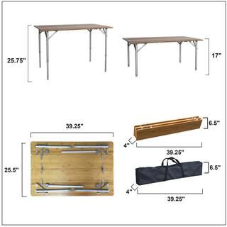 AmeriHome 39.35 x 25.5 Inch Adjustable Height Folding Bamboo Wood Table with Carry Bag 807608