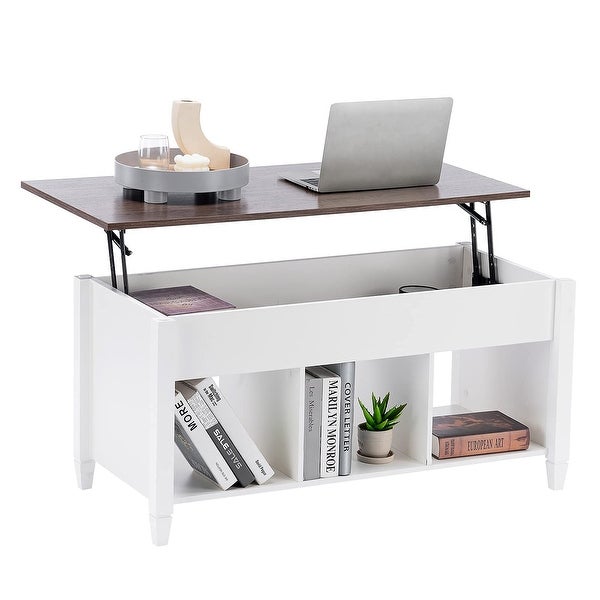 Lift Top Coffee Table， White Coffee Table with Lift Top， Lift Up Coffee Table with Storage Shelf/Hidden Compartment