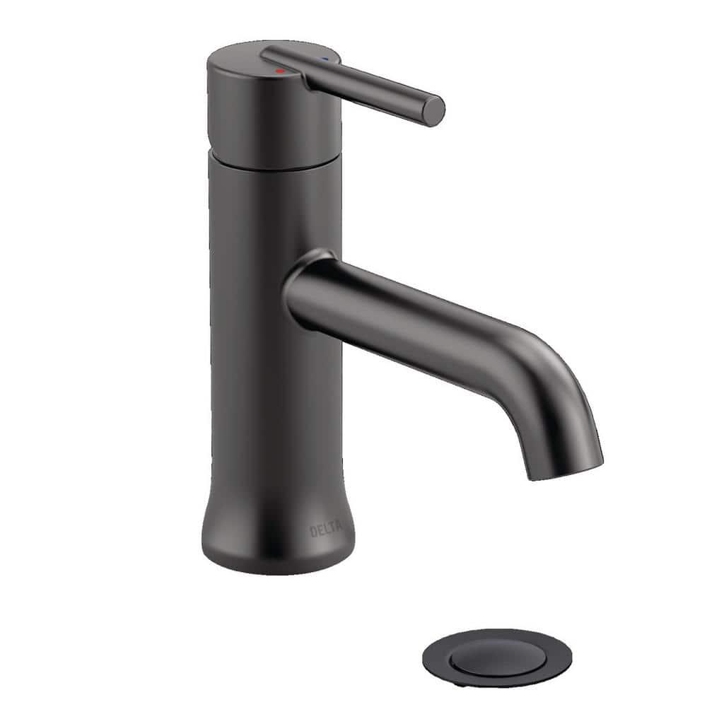 Delta Trinsic Single Hole SingleHandle Bathroom Faucet with Metal Drain Assembly in Matte Black