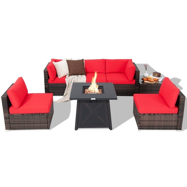 7PCS Patio Conversation Set Furniture Set w /50，000 BTU Fire Pit Table