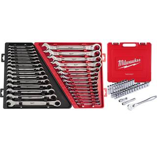 MW SAEMetric Combination Ratcheting Wrenches with 12 in. Drive SAEMetric Ratchet  Socket Mechanics Tool Set (77-Piece) 48-22-9416-48-22-9516-48-22-9010