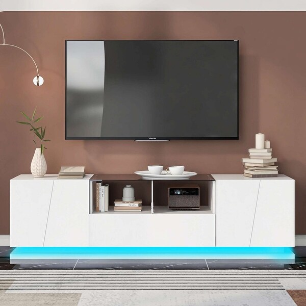 70'' Width Modern High Gloss TV Stand with Tempered Glass