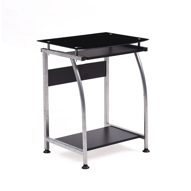 29.5 Black Tempered Glass Top Laptop Desk with Pull-Out Keyboard Tray