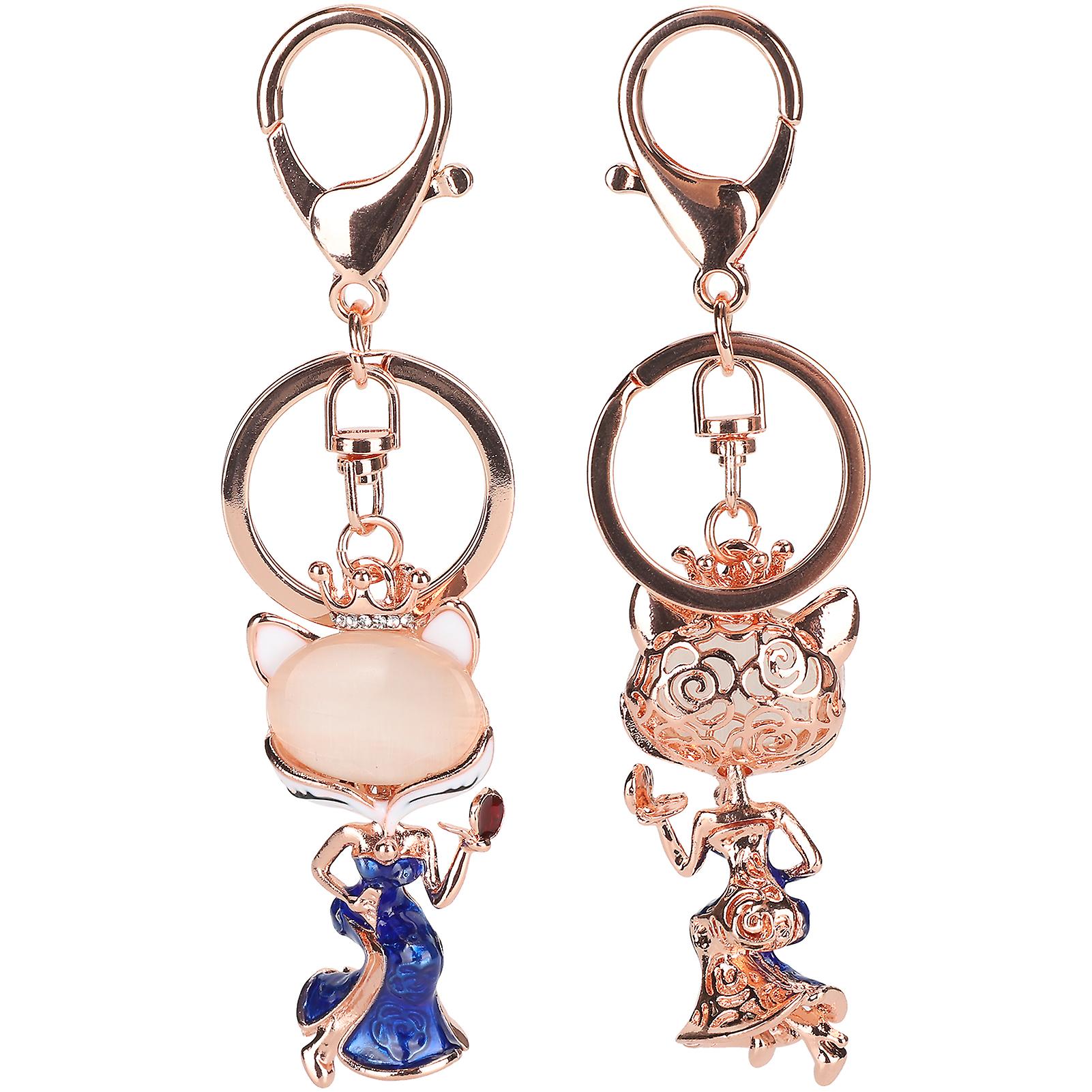 2pcs Cute Animal Pattern Key Chain Alloy Keychain Bag Decoration Children Gift Toyblue