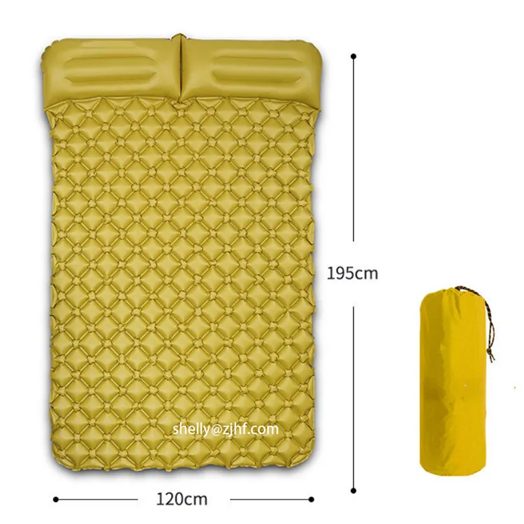 Outdoor Double Self Inflating Mattress 40d Nylon Tpu Inflatable Camping Sleeping Pad Mats With Built in Air Pump For 2 Person