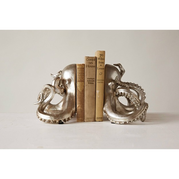 Resin Octopus Bookends Silver Storied Home