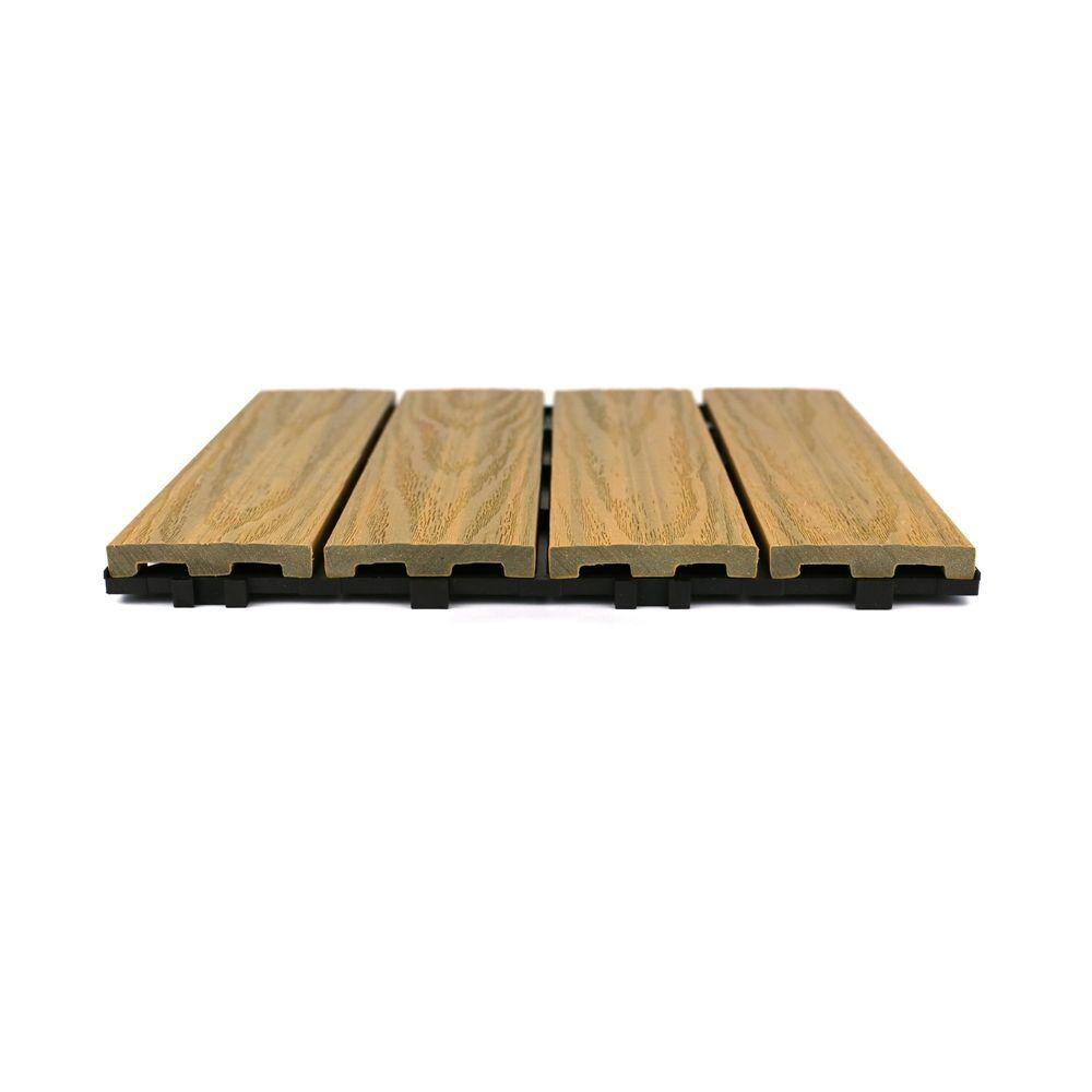 NewTechWood UltraShield Naturale 1 ft. x 1 ft. Quick Deck Outdoor Composite Deck Tile Sample in English Oak US-QD-ZX-OK-S