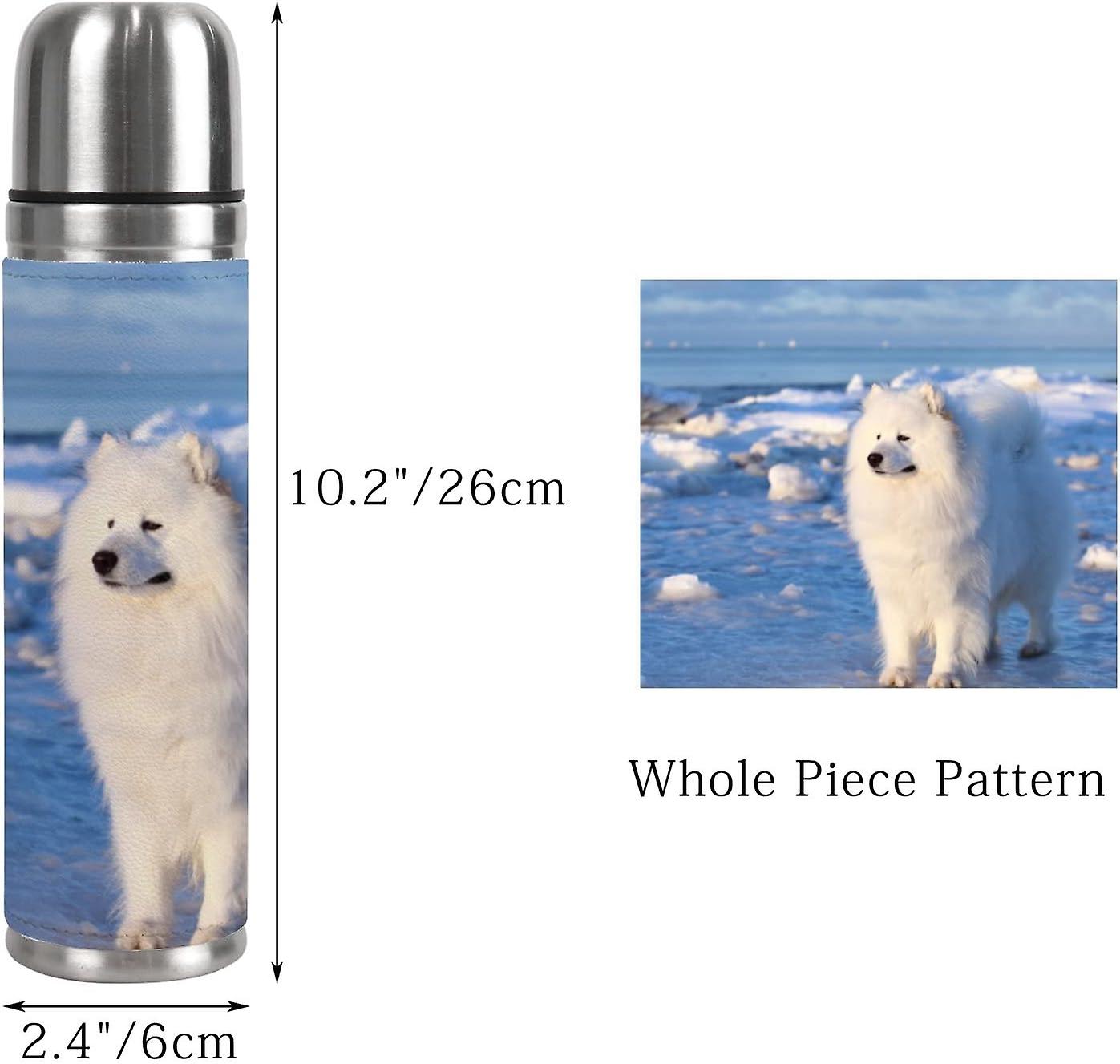 Insulated Mug Stainless Steel Water Bottle White Fluffy Dog，samoyed Sits On The Ice Vacuum Cup Travel Mug