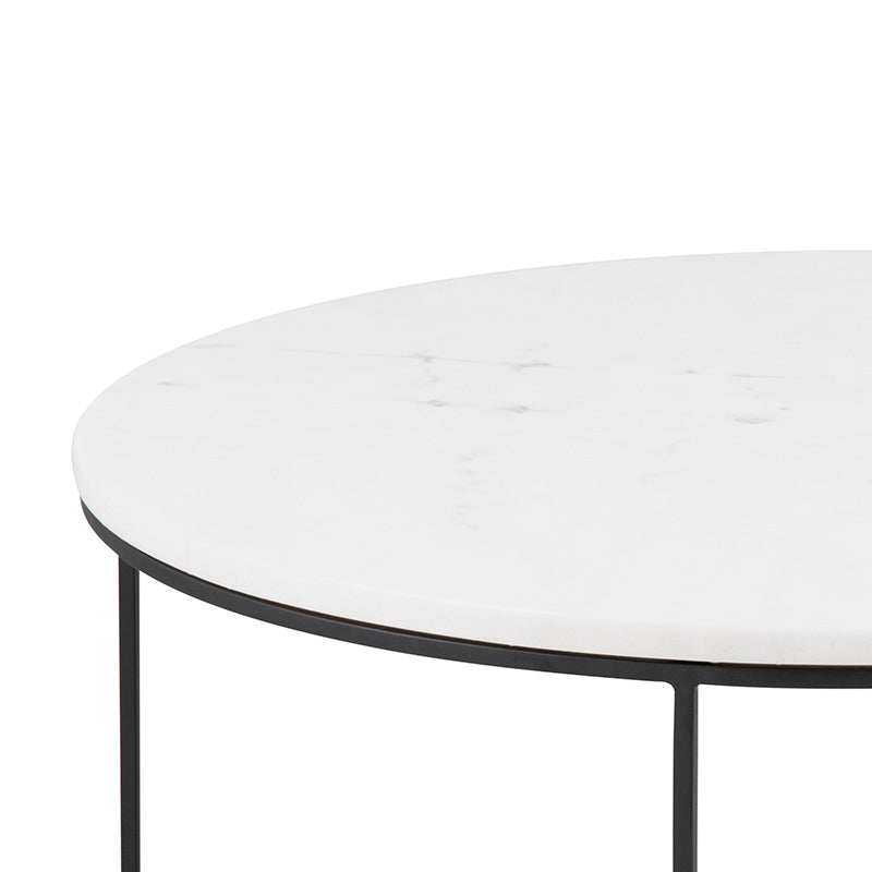 LUCIO Round Marble Coffee Table 80cm - White & Black