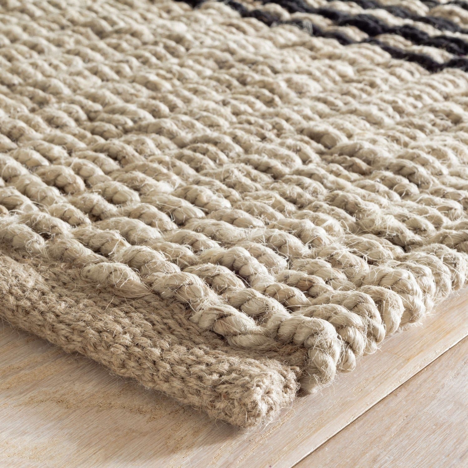 Jute Ticking Black Handwoven Jute Rug