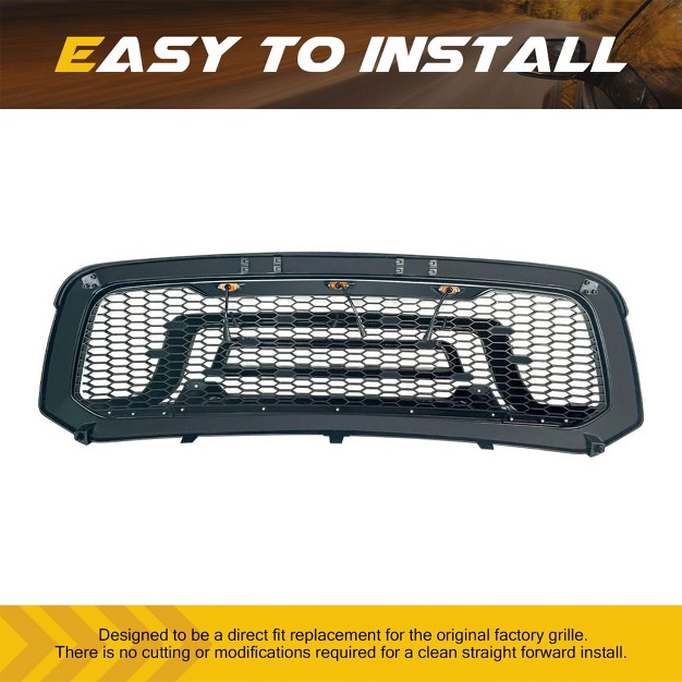 American Modified Rebel Grille Heavy Duty Front Grille Cover With Amber Led Lights Compatible With 2013 2018 Dodge Ram 1500 Truck Matte Black