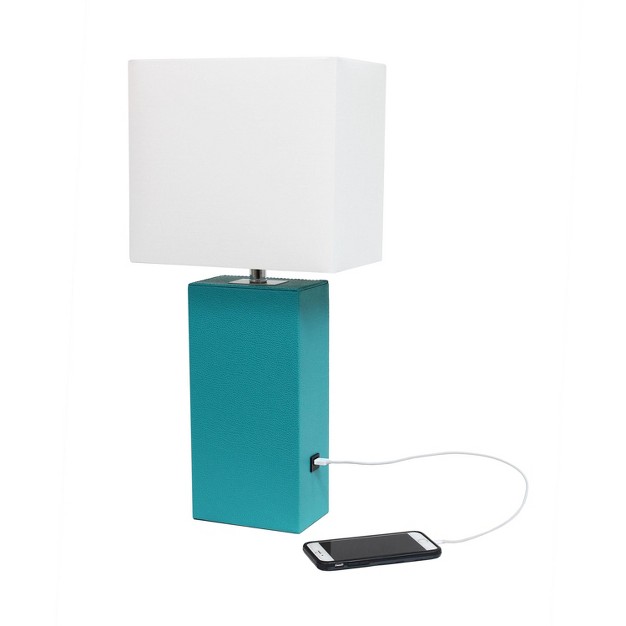 Modern Leather Table Lamp With Usb And Fabric Shade Elegant Designs