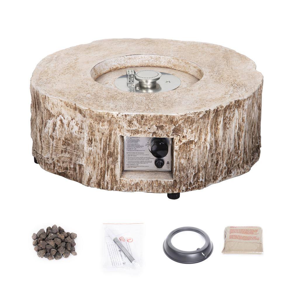 Cesicia 28 in. W x 10 in. H Ore Powder 30000 BTU Exterior Faux Stone Propane Fire Pit with Water Proof Cover and Lava Rock ktkhxywydyq91