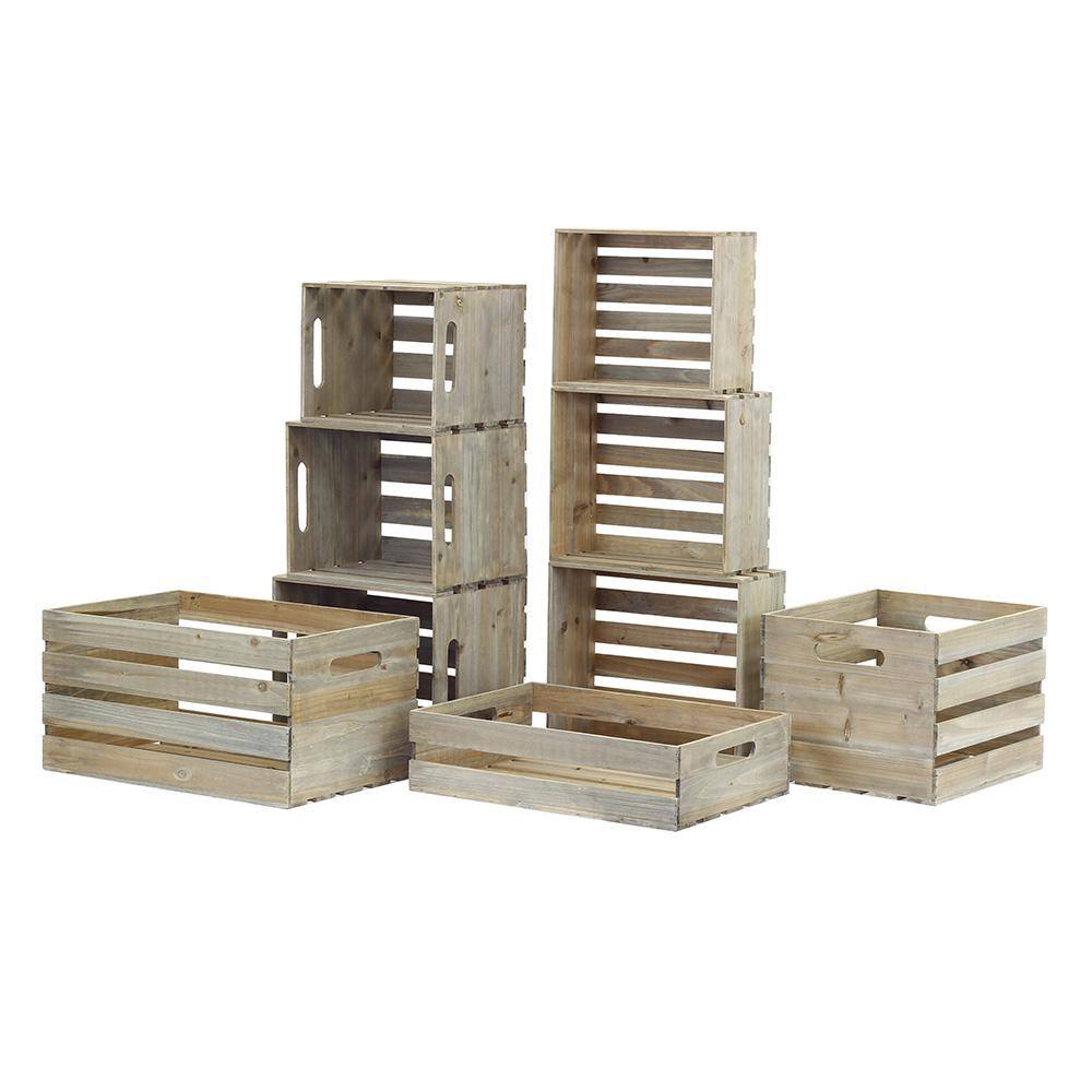 Crate and Pallet Nested Wood Crate Set in Weathered Gray (9-Pack) 69005