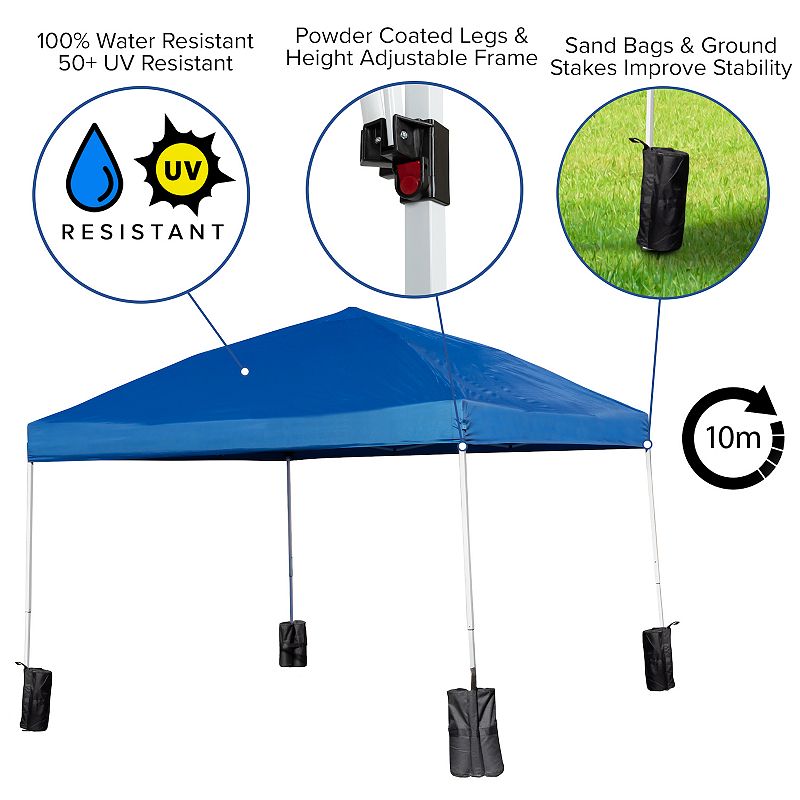 Flash Furniture Otis 10'x10' White Pop-Up Canopy Tent and 6' Folding Table with Wheeled Case Set