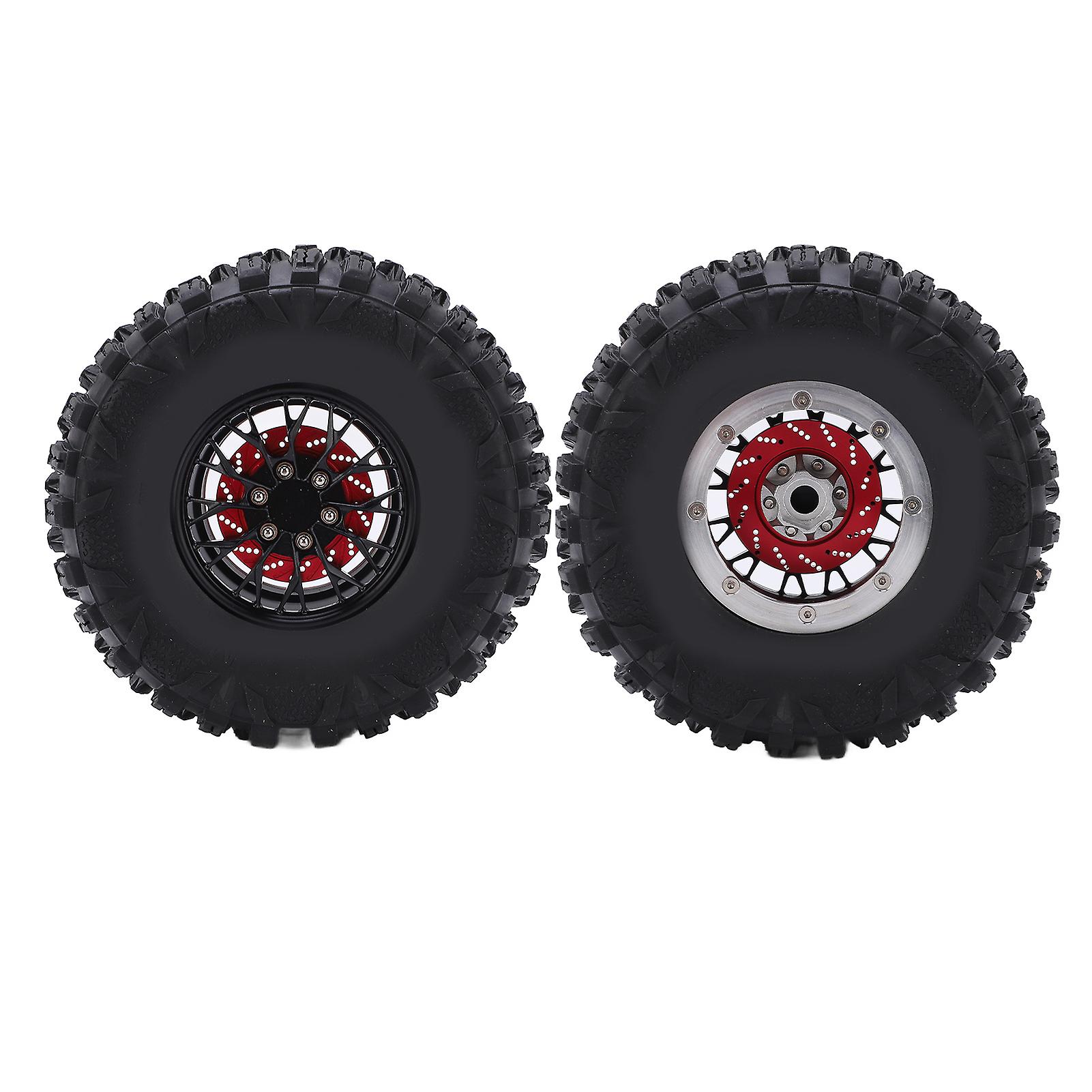 2pcs Rc Tyre Non Slip Aluminum Alloy Rim Rubber Tyre Replacement For Traxxas 1/10 Rc Crawlerblack