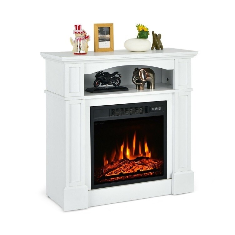 32 inch 1 400 Watt Electric TV Stand Fireplace with Shelf White   25 inches L x 9.5 inches W x 18.5 inches H