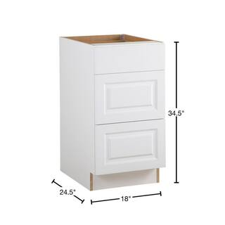 Hampton Bay Benton Assembled 18x34.5x24.5 in. Base Cabinet with 3-Soft Close Drawers in White BT1835D-WH