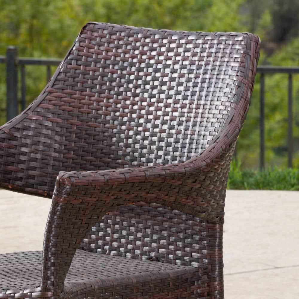 Noble House Cliff Multi Brown Faux Rattan Outdoor Dining Chairs